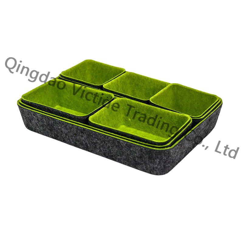 Set Of 8 Green Compressed Felt Desktop Organizer Trays